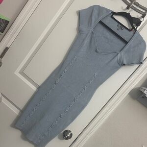 Guess Sky Blue Ribbed Midi Dress
